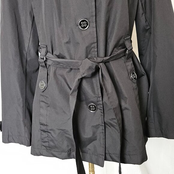 Faded Glory Black Trench Coat L – Belted Button Front Classic Jacket - Picture 5 of 7